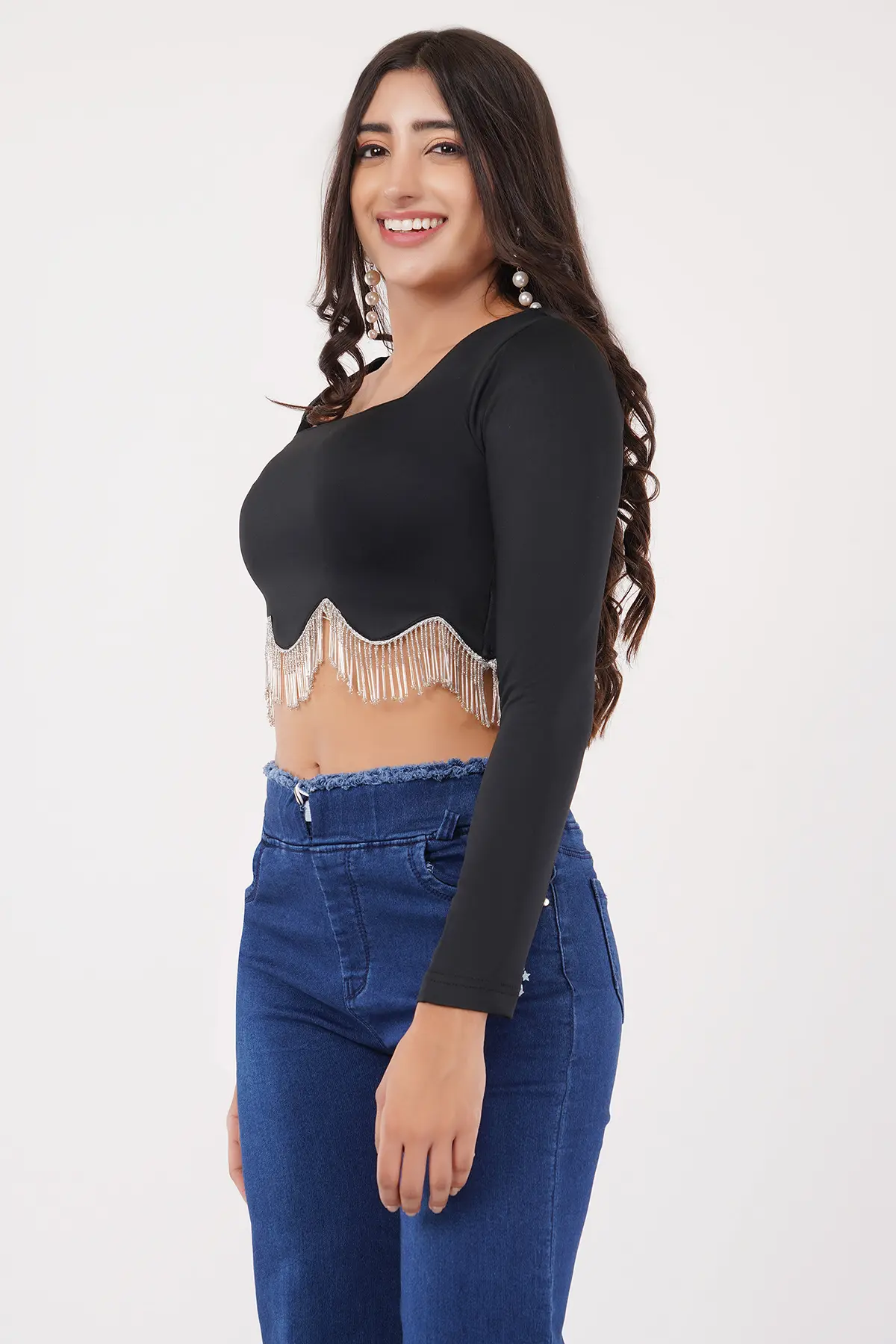 Full Sleeve Square Neck Black Top_2