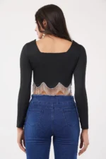 Full Sleeve Square Neck Black Top