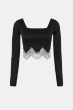 Full Sleeve Square Neck Black Top