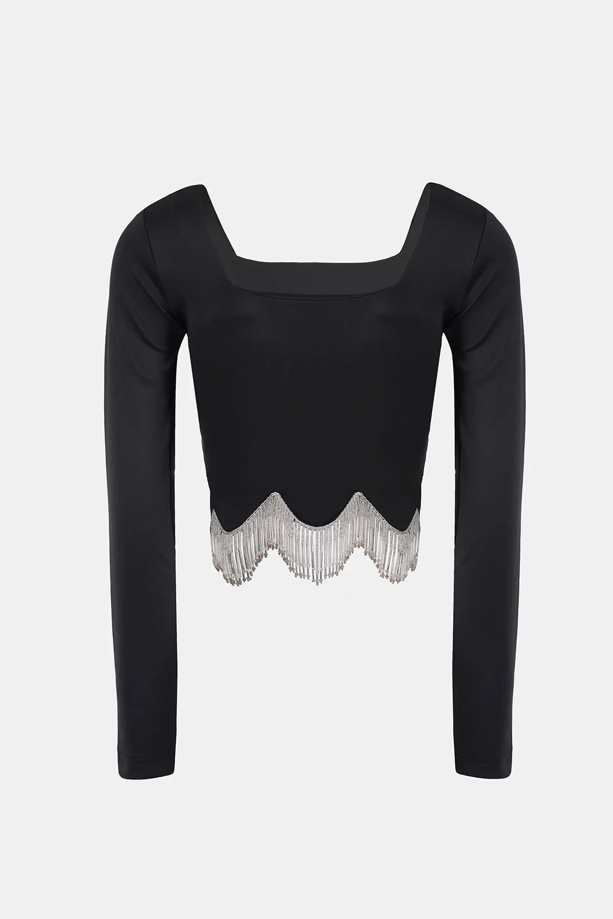 Full Sleeve Square Neck Black Top