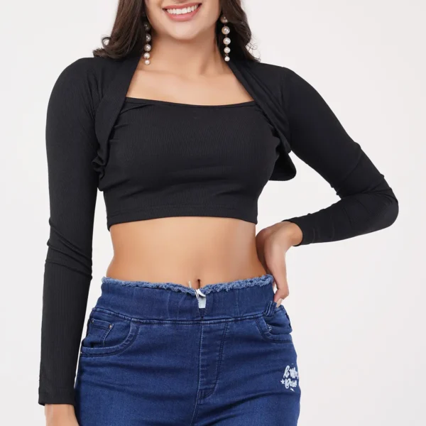 SIDE SLIT STYLISH WHITE RIBBED FULL SLEEVES TOP