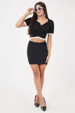 Summer Set Of Two PIECES Top And Skirt In BLACK RIB