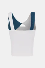 Corset Style Ribbed Top Contrast White & Dusty Blue