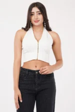 HALTER ZIP FRONT CROP TANK TOP