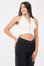 HALTER ZIP FRONT CROP TANK TOP