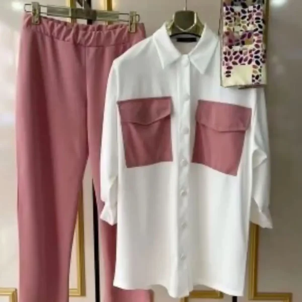 Loose Fit White & Pink Cotton Casual Shirt & Pant