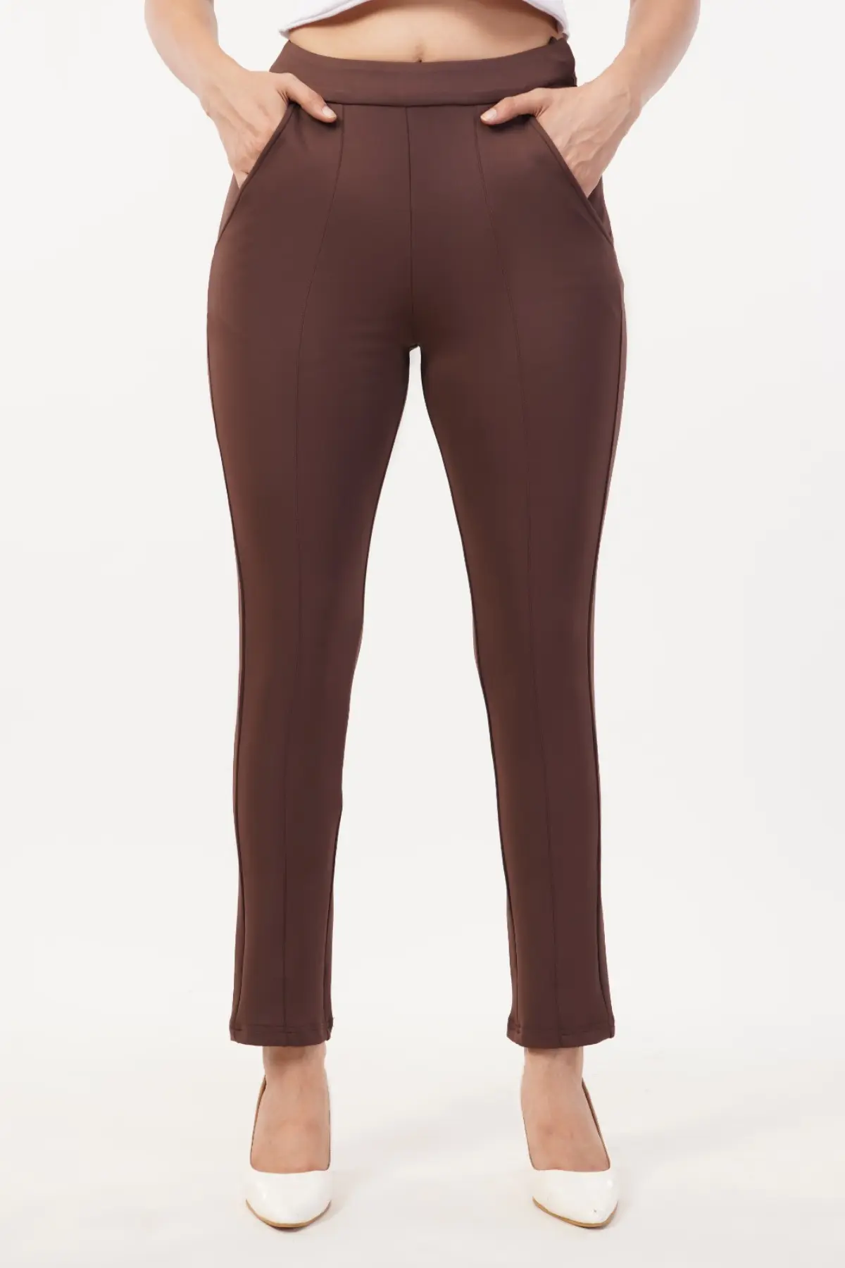 Regular Fit High Rise Trouser In Brown