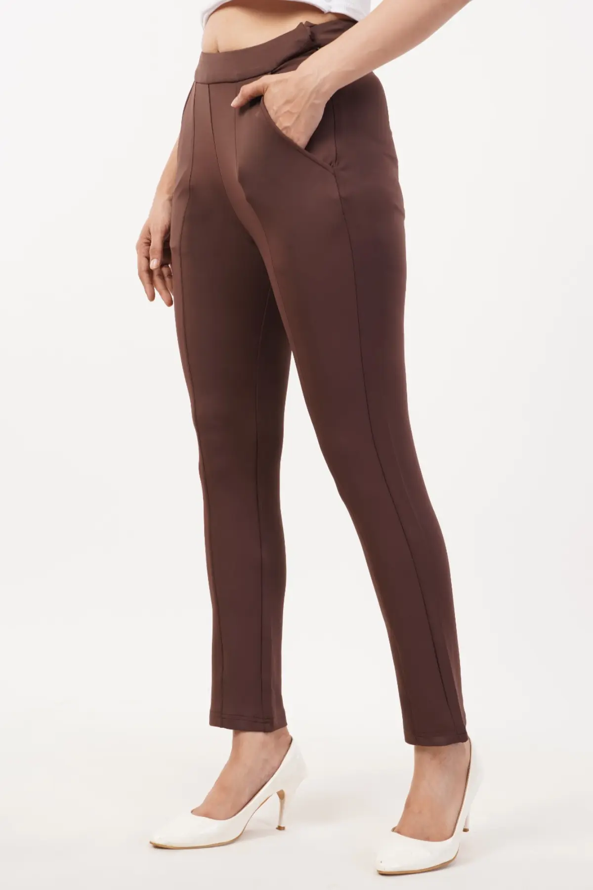 Regular Fit High Rise Trouser In Brown