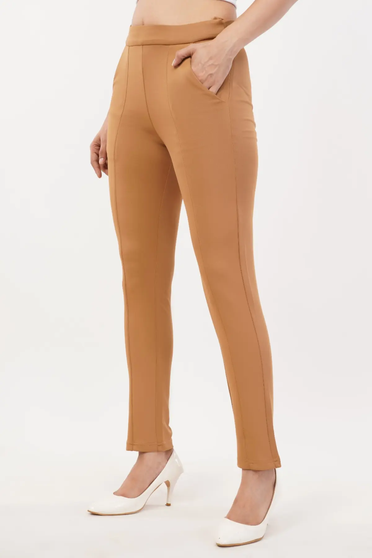 Regular Fit High Rise Trouser In Mud Brown-2