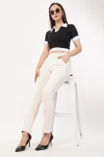 Regular Fit High Rise Trouser In Off White