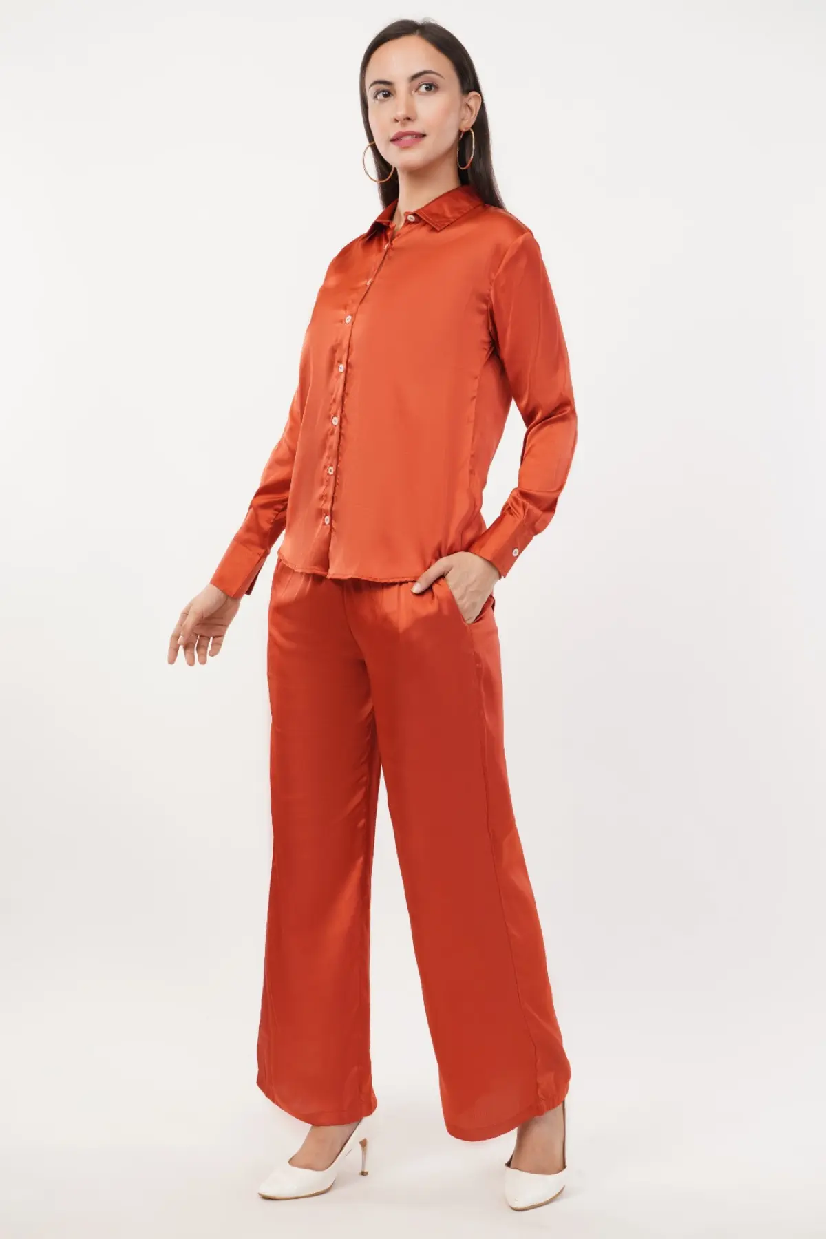 Satin Sets Women Shirt & Pant 2 Piece Outfits O-2