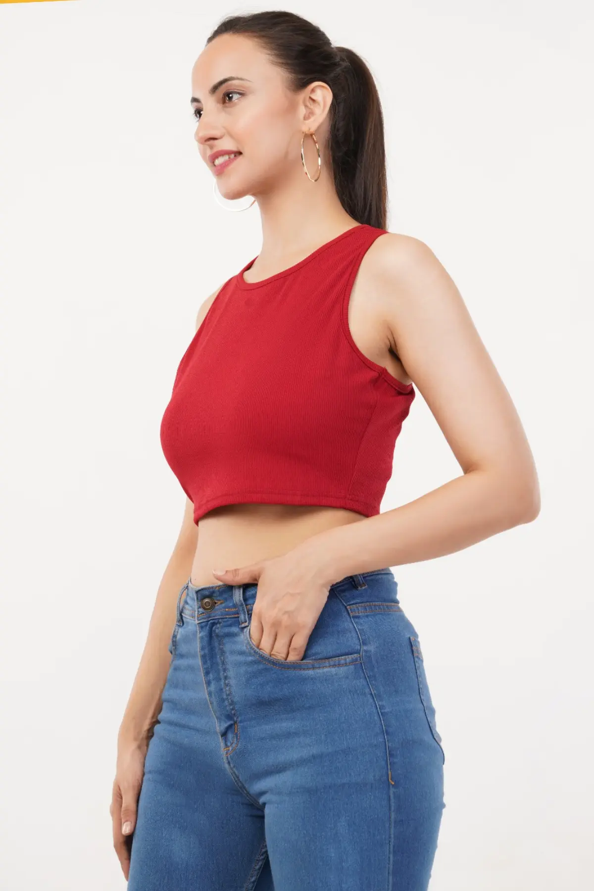 Solid Ribbed Knit Tank Top-RED-2