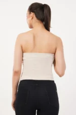 Summer Solid Pleated Strapless Top With Hemline And Split Front