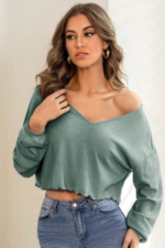 Trim Drop Shoulder Rib-knit Top