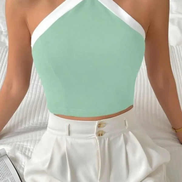 Women Camisole Contrast Trim Halter Top